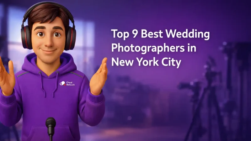 3D character in purple hoodie with headphones in a New York City photography studio setting
