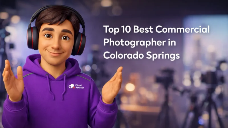 3D Pixar-style male character in a purple hoodie and headphones standing in a Colorado Springs photography studio.
