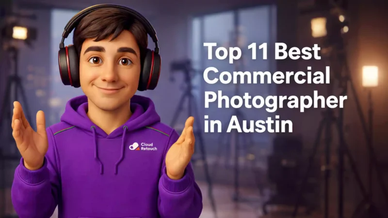 3D character in purple hoodie in an Austin studio representing the top 11 best commercial photographer in Austin