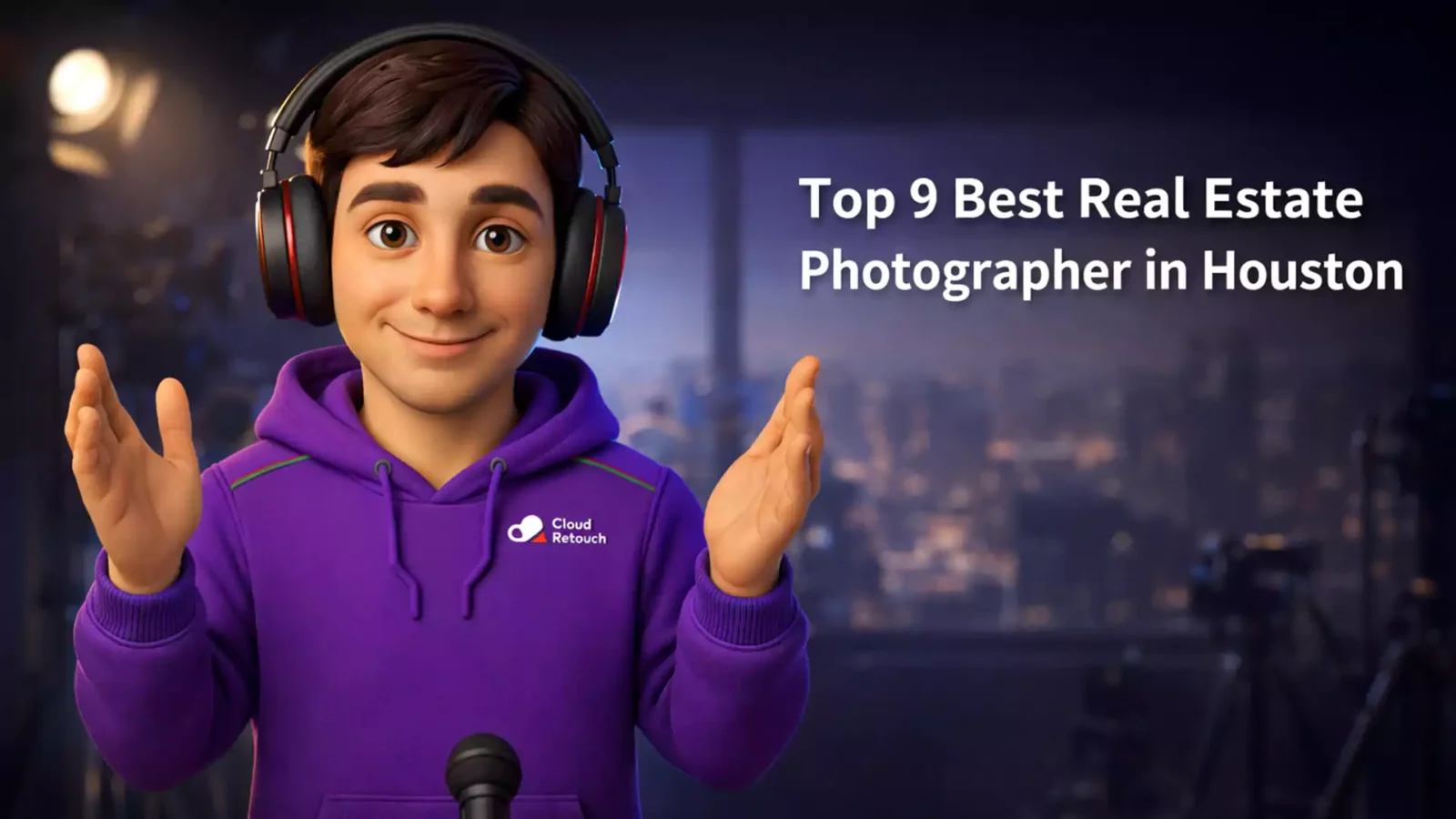 CloudRetouch character in a Houston studio representing the top 9 best real estate photographer in Houston