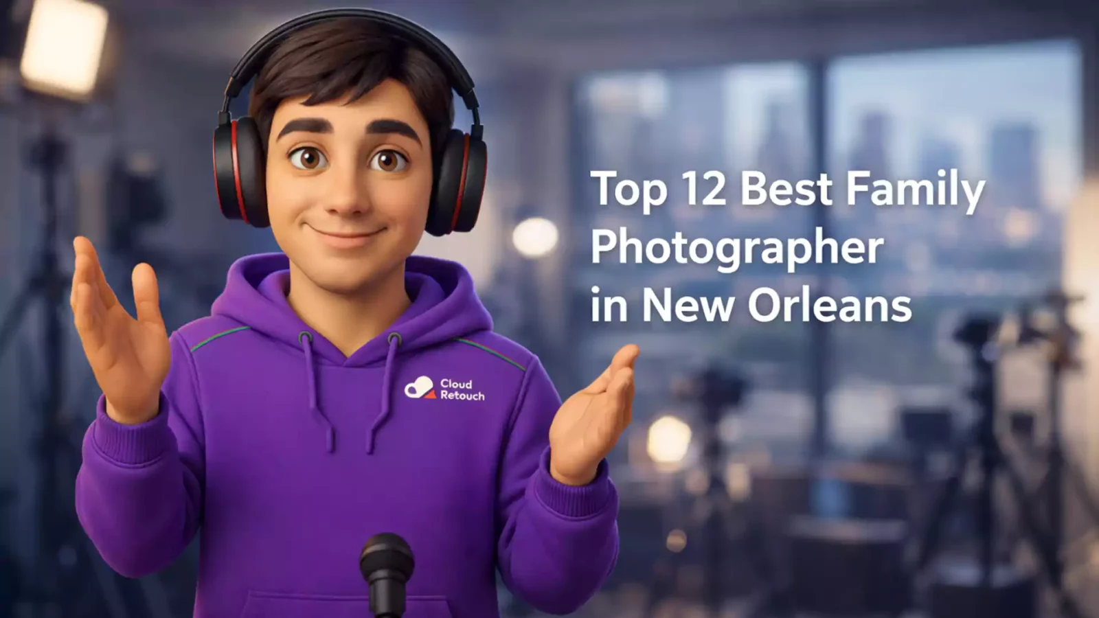 CloudRetouch character in a New Orleans studio setting ready to discuss the best family photographer in New Orleans