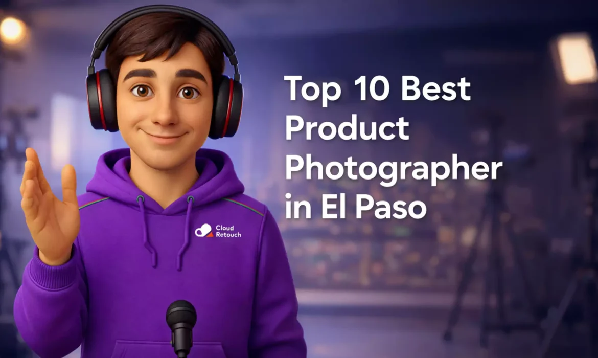 CloudRetouch character in an El Paso photography studio preparing for a product shoot