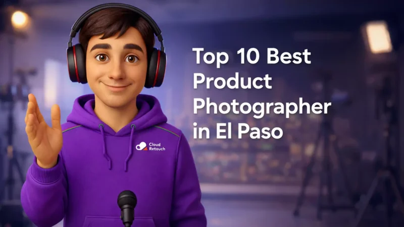 CloudRetouch character in an El Paso photography studio preparing for a product shoot