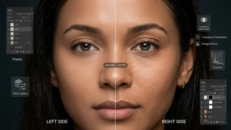 Beyond the Blur How to Fix AI Skin Artifacts and Restore Natural Pores in Photoshop Featured Image