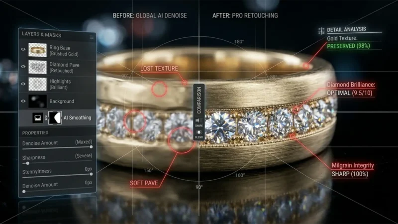 Is AI Denoise Ruining Your Jewelry How to Clean Noise While Preserving Metal Grain Featured Image